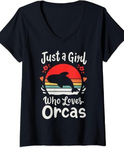 Womens Orca Whales Just a Girl Who Loves Orcas V-Neck T-Shirt