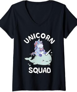 Womens Unicorn Squad Dab Narwhal Ocean Fish Orca Mammal Lover V-Neck T-Shirt