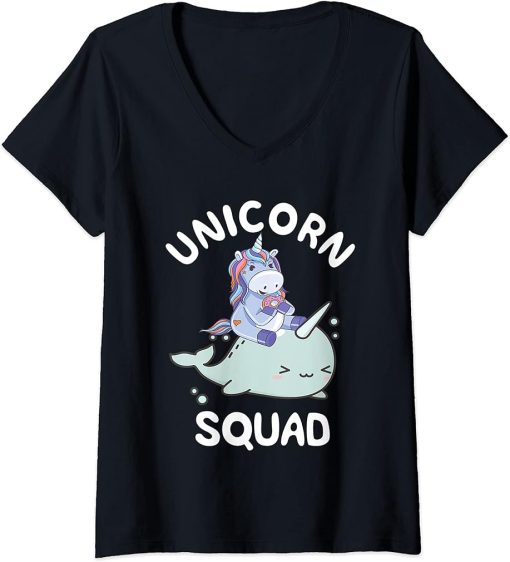 Womens Unicorn Squad Dab Narwhal Ocean Fish Orca Mammal Lover V-Neck T-Shirt