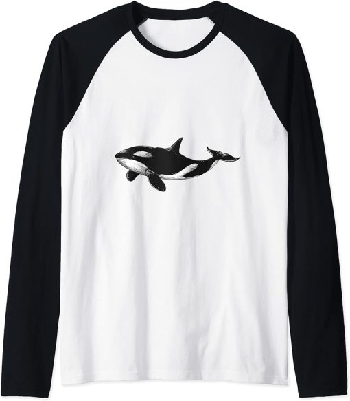 Orca whale, orca fish, sea creature fish t-shirt for men and women Raglan Baseball Tee