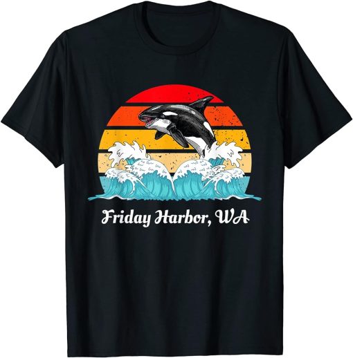 Vintage Friday-Harbor WA Distressed Orca Killer Whale Art T-Shirt