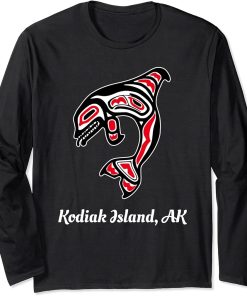 Native American Kodiak Island AK Red Orca Killer Whale Long Sleeve T-Shirt