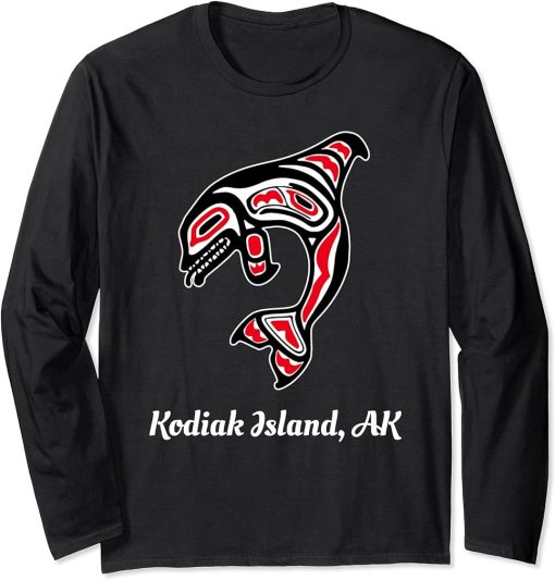 Native American Kodiak Island AK Red Orca Killer Whale Long Sleeve T-Shirt